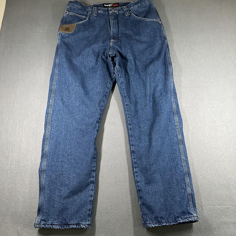 Wrangler RIGGS Workwear Jeans Mens 35x32 Blue Straight Denim Insulated Lined